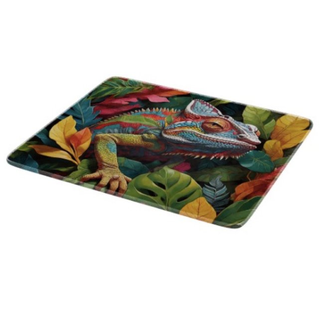 Tabla De Cortar Lizard Leaves & Colour  (Colourful Lizard Tropical glass cutting board hand-pressed tempered glass five different sizes.
)