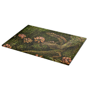 Tabla De Cortar Lizard y flores silvestres de estilo Art Nouveau d
