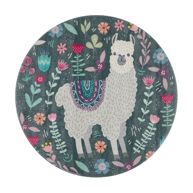 Tabla De Cortar Llama floral: Doodles pintados a mano (Anverso)