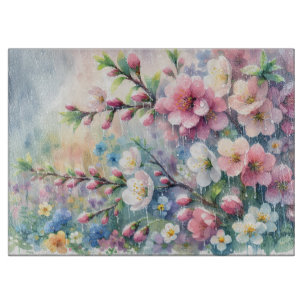Tabla De Cortar Lluvia de primavera Flor de Acuarela Cottagecore