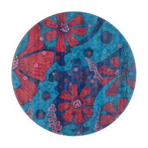 Tabla De Cortar Lluvia veraniega Flores Flores Azul Rosa Floral Ar