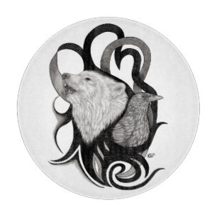 Tabla De Cortar Lobo blanco con arte tribal de Raven