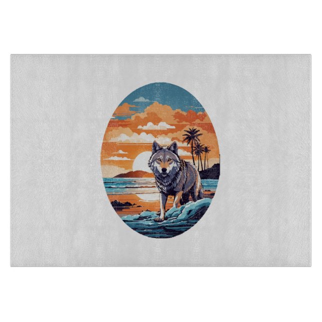 Tabla De Cortar Lobo en la playa (Anverso)