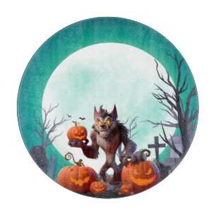 Tabla De Cortar Lobo feroz de Halloween y calabazas