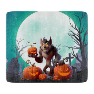 Tabla De Cortar Lobo feroz y calabazas de Halloween