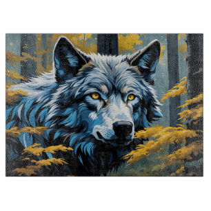 Tabla De Cortar Lobo gris en el bosque dorado