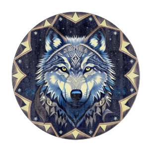 Tabla De Cortar Lobo Majestuoso Bajo Cielo Estrellado