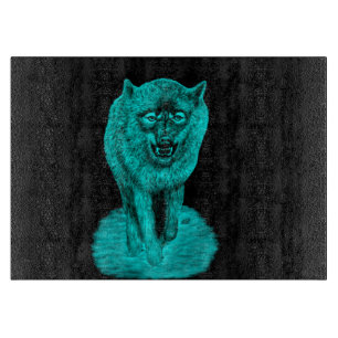 Tabla De Cortar Lobo negro enojado en la noche