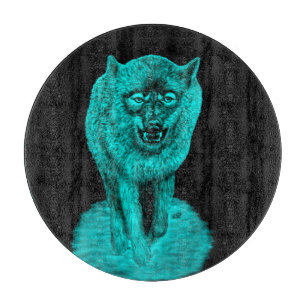 Tabla De Cortar Lobo negro enojado en la noche