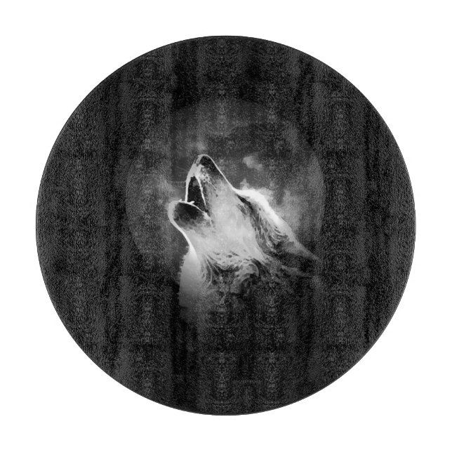 Tabla De Cortar Lobo negro y blanco de la luna (Anverso)