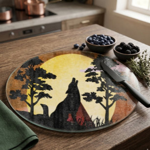 Tabla De Cortar Lobo Solitario Salida de la Luna