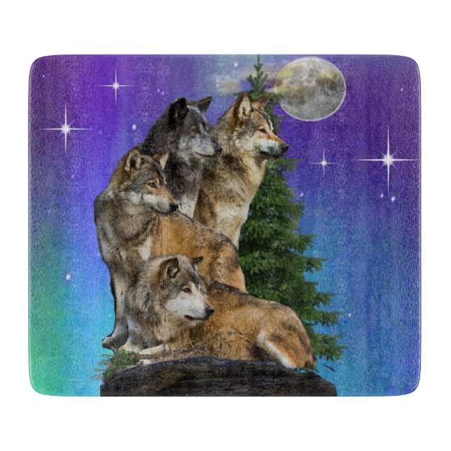 Tabla De Cortar Lobo y Luna (Anverso)