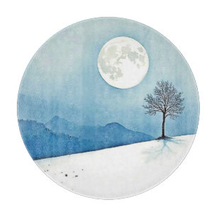 Tabla De Cortar Lone Tree: Serene Arte de Silencio de Luna Llena
