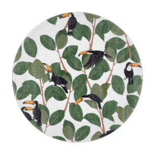 Tabla De Cortar Loro Turco y Ficus: Elegancia Vintage.
