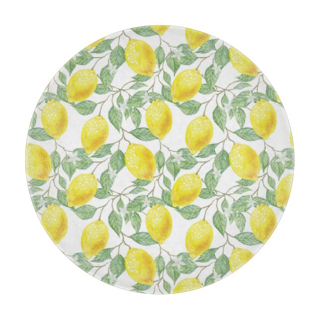 Tabla De Cortar Lovely Lemons Amarillo y Verde Patrón Campestre (Anverso)