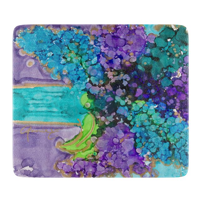 Tabla De Cortar Lovitude Violet & Aqua Glass Cutting Board (Anverso)