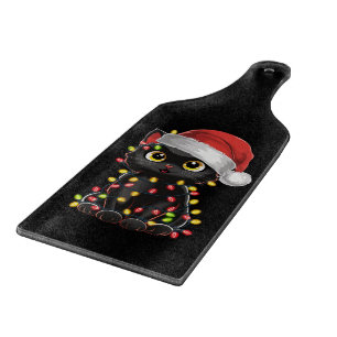 Tabla De Cortar Luces de árbol de Navidad de gato negro divertido 