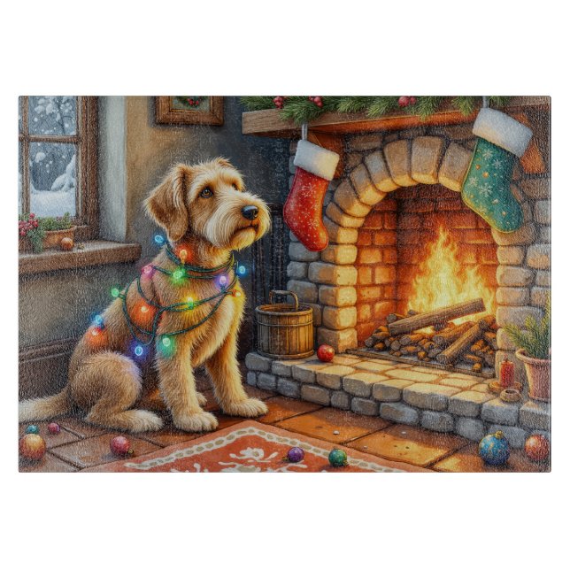 Tabla De Cortar Luces de Navidad de Chimenea de Terrier Airedale (Anverso)
