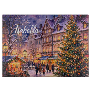 Tabla De Cortar Luces de Pueblo Navideño Acogedor - Lienzo con Nom