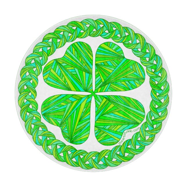 Tabla De Cortar Lucky 4 Leaf Clover Celtic Shamrock Green Irlandés (Anverso)