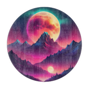 Tabla De Cortar luna surgiendo entre las montañas