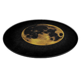 Tabla De Cortar Luna texturizada dorada sobre negro oscuro