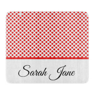 Tabla De Cortar Lunares Rojos Elegantes con Nombre Personalizado e