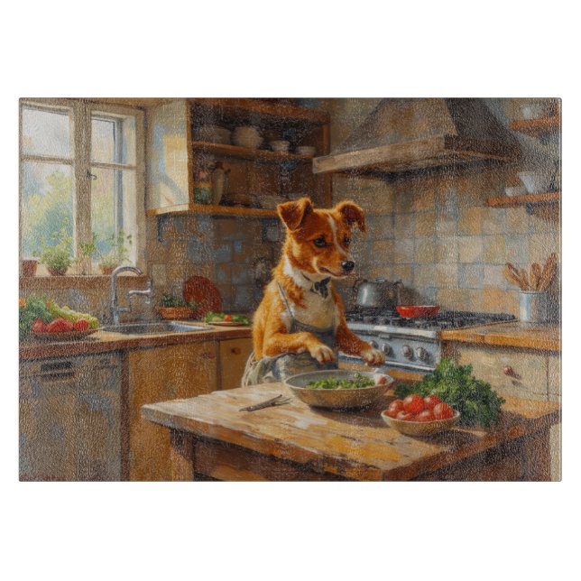 Tabla De Cortar Lundehund noruego cocinando en la cocina (Anverso)
