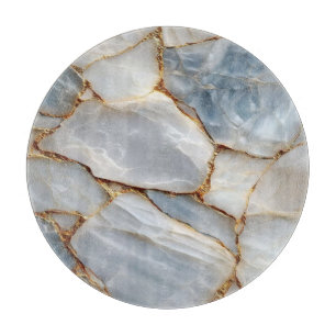 Tabla De Cortar Luxury White Blue Marble & Gold Veins Agate Stone