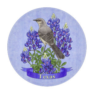 Tabla De Cortar Mackingbird del estado de Texas y Flor de Bluebonn