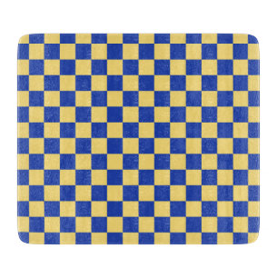 Tabla De Cortar Madera cuadriculada amarilla y azul