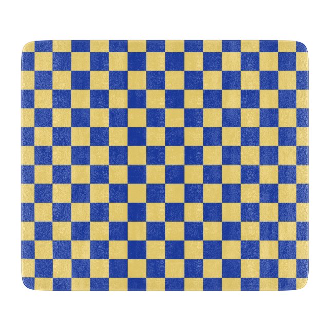 Tabla De Cortar Madera cuadriculada amarilla y azul (Anverso)