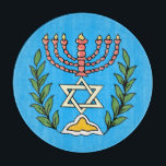 Tabla De Cortar Magen persa David Menorah<br><div class="desc">Esta imagen fue adaptada de una antigua teja judía persa y cuenta con una menorah con un Magen David (Estrella de David) enmarcado por ramas de olivo. Se han conservado las imperfecciones de la imagen original pintada a mano.</div>