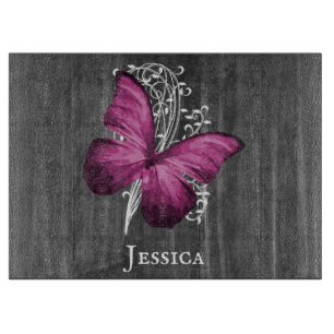 Tabla De Cortar Magenta Rustic Butterfly personalizada