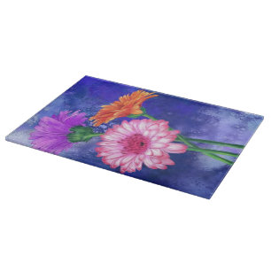 Tabla De Cortar Magníficas Gerberas de tres colores - Dibujo mezc