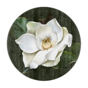 Tabla De Cortar Magnolia blanca cierra fondo verde