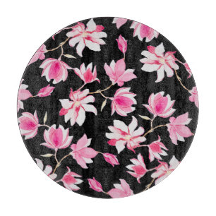 Tabla De Cortar Magnolia romántica: acuarela negra