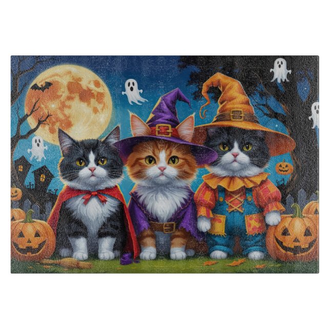 Tabla De Cortar Maine Coon Cats Calabaza Halloween Gracioso (Anverso)