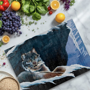 Tabla De Cortar Majestuoso Lince Invernal Descansando en Montaña N