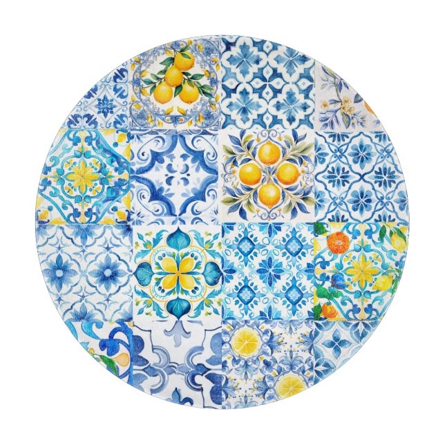 Tabla De Cortar Majólica, limón, azulejos sicilianos, (Anverso)