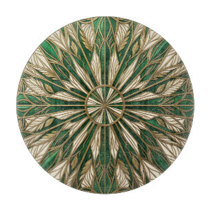 Tabla De Cortar Mandalá de hoja Art Nouveau en oro esmeralda