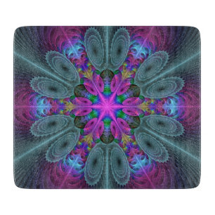 Tabla De Cortar Mandala Del Centro Colorido Arte Fractal Con Rosa