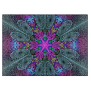 Tabla De Cortar Mandala Del Centro Colorido Arte Fractal Con Rosa
