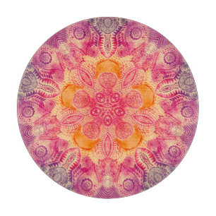 Tabla De Cortar Mandala: diseño de acuarela redonda