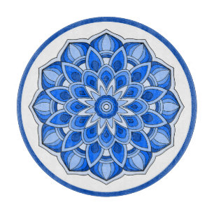 Tabla De Cortar Mandala en azul