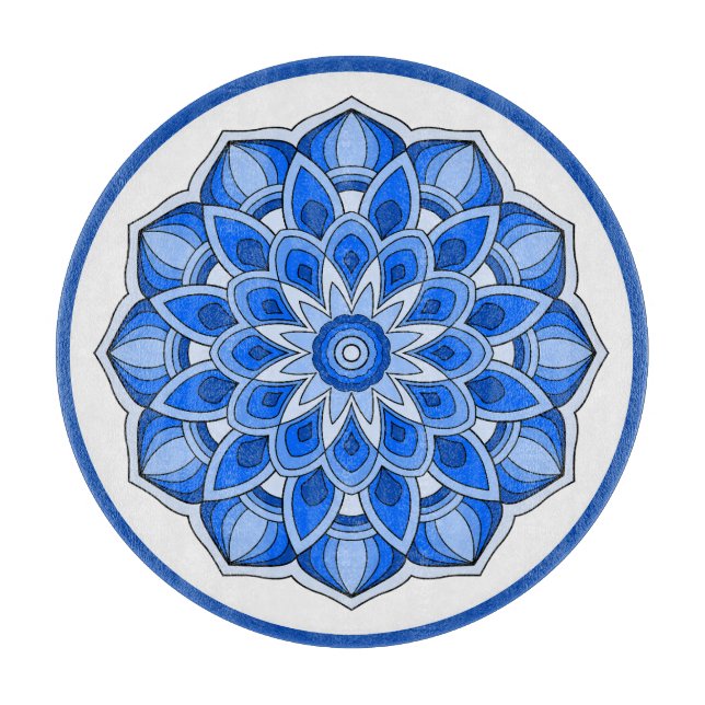 Tabla De Cortar Mandala en azul (Anverso)