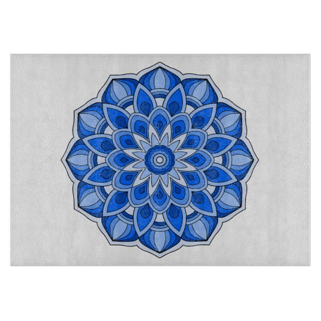 Tabla De Cortar Mandala en azul (Anverso)