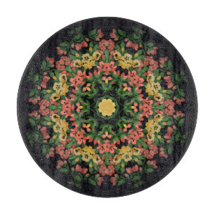 Tabla De Cortar Mandala floral: rojo, amarilla.