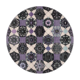 Tabla De Cortar Mandala floral vintage: colorida y sin mar