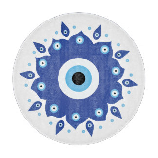 Tabla De Cortar Mandala griega malvado Ojo Azul Blanco